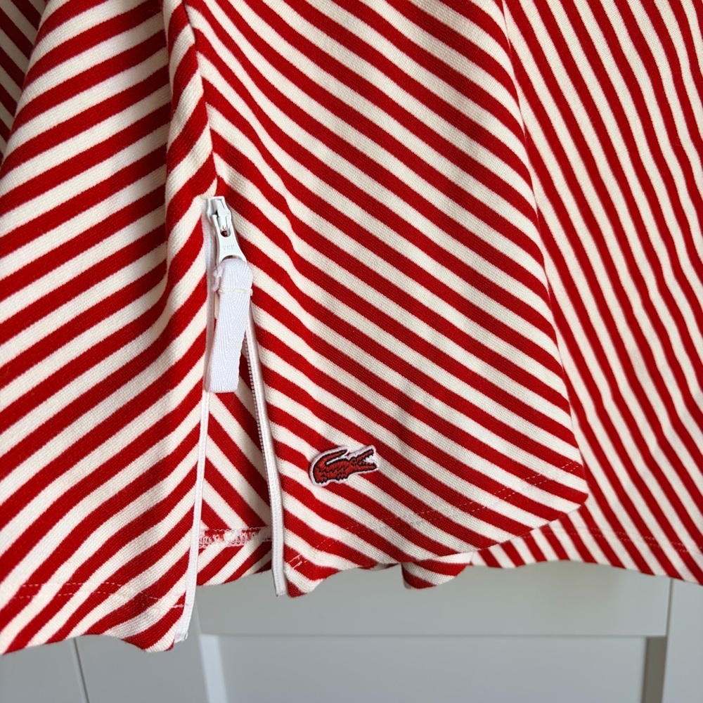 Lacoste Red and White Diagonal Stripe Long Sleeve Top with side zippers | 38 - Picture 4 of 6